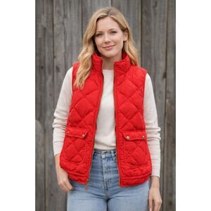 Vintage Woolrich Down Vest Women Small Red Quilted Puffer Zip Snap